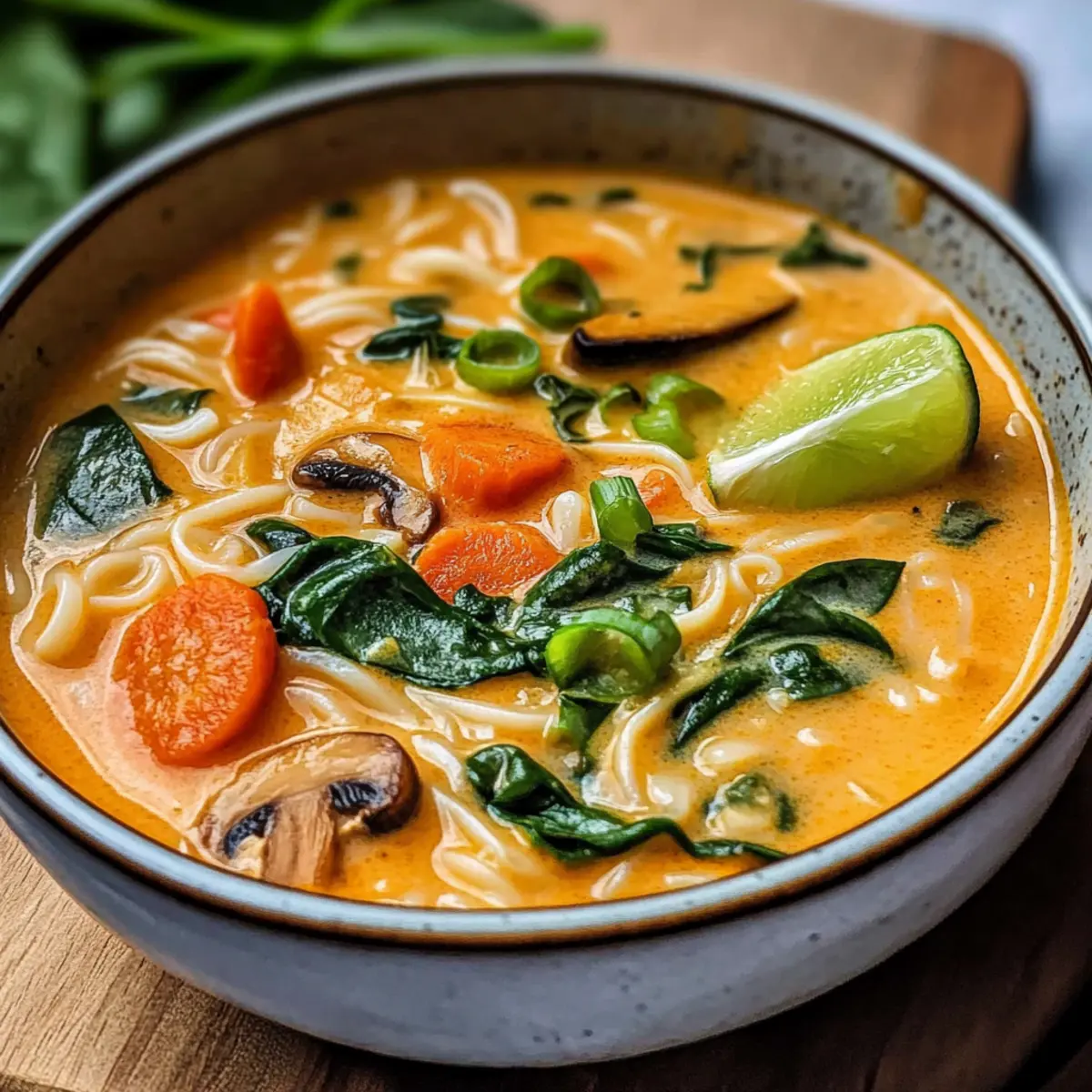 Asiatische Kokos-Curry-Suppe mit Reisnudeln genießen