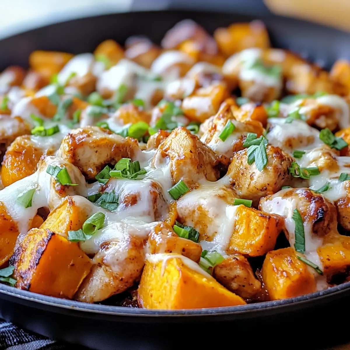 Schnelle BBQ Hähnchen Süßkartoffel Pfanne genießen