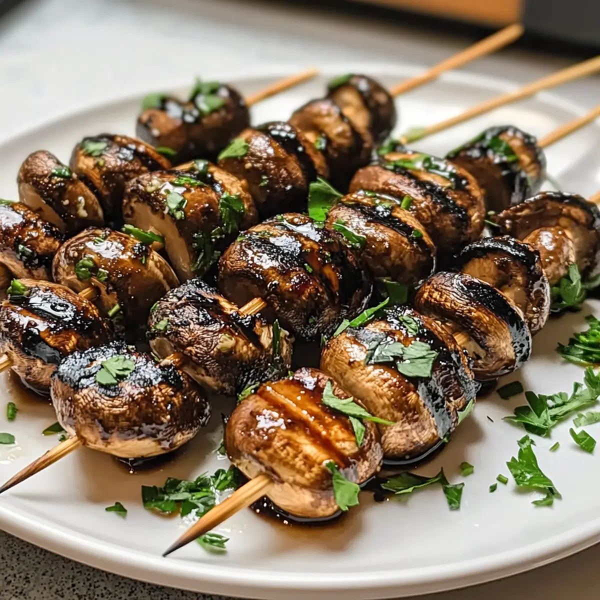 Balsamico-Knoblauch-gegrillte Pilzspieße für jeden Anlass