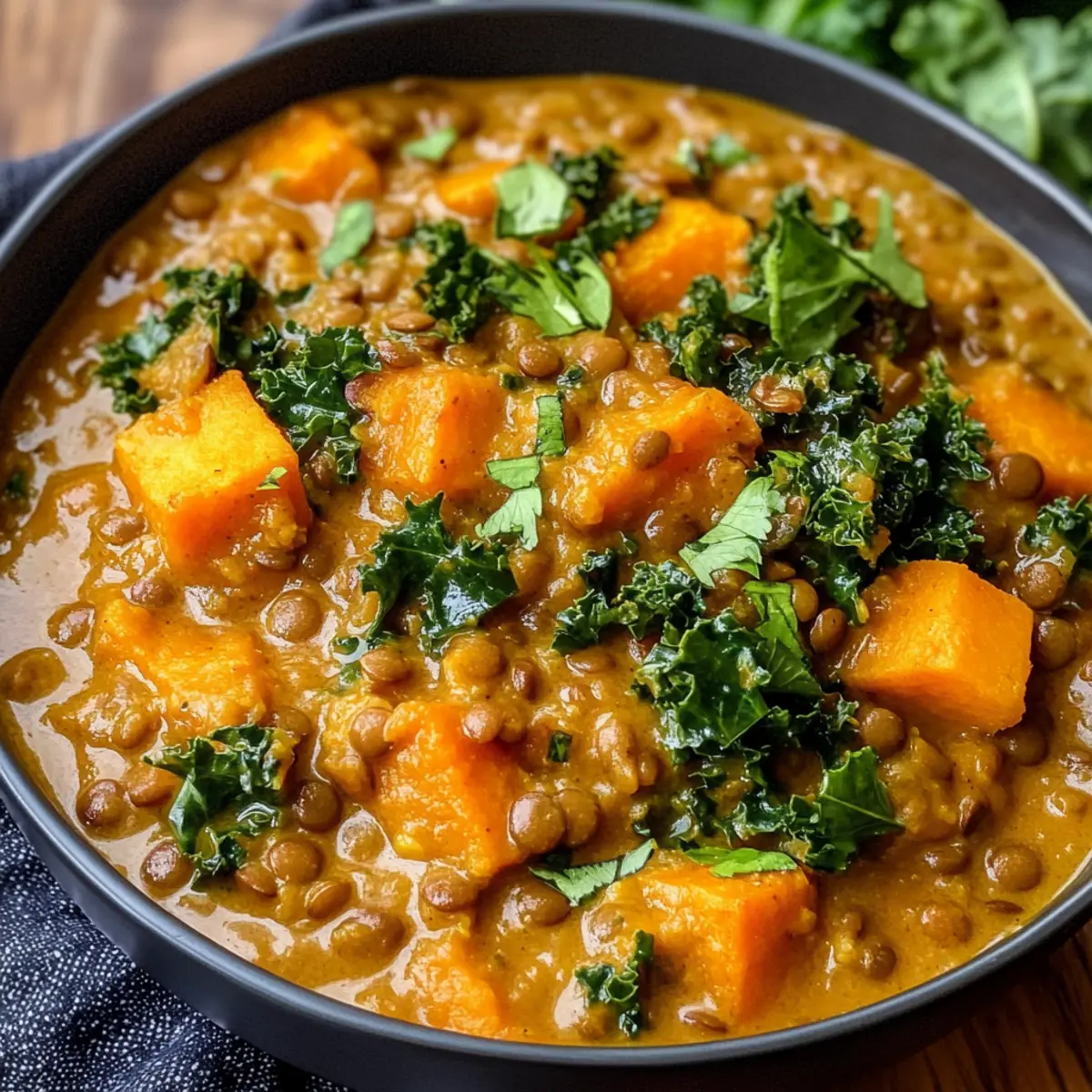 Brauner Linsen Süßkartoffel Curry für Genießer