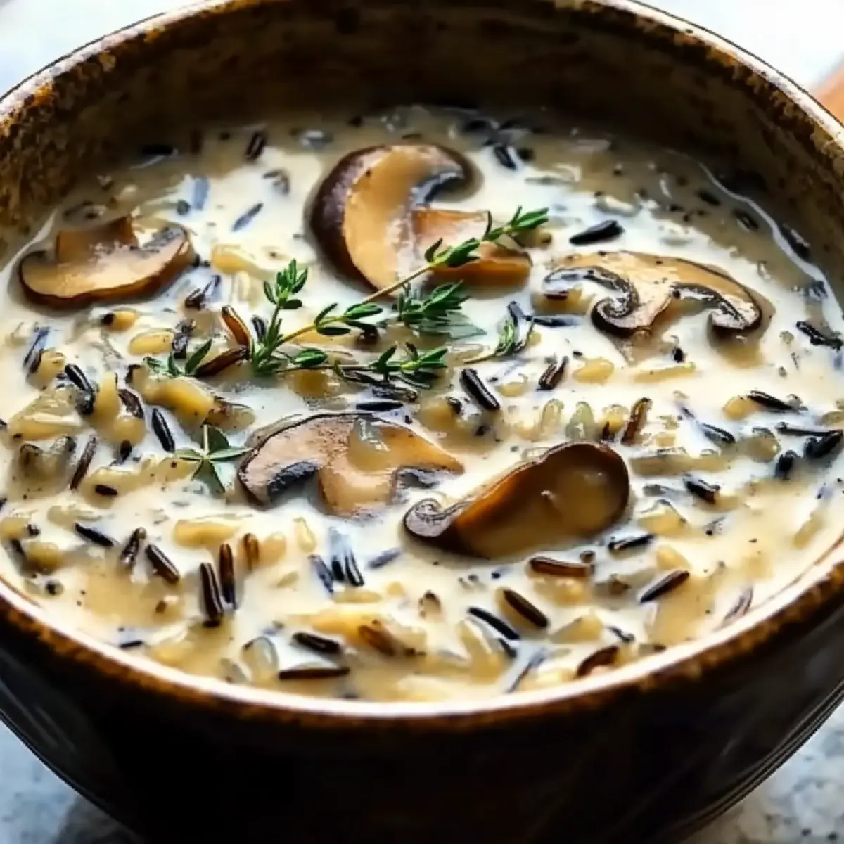 Cremige Waldreis- und Pilzsuppe für Wohlfühlmomenten