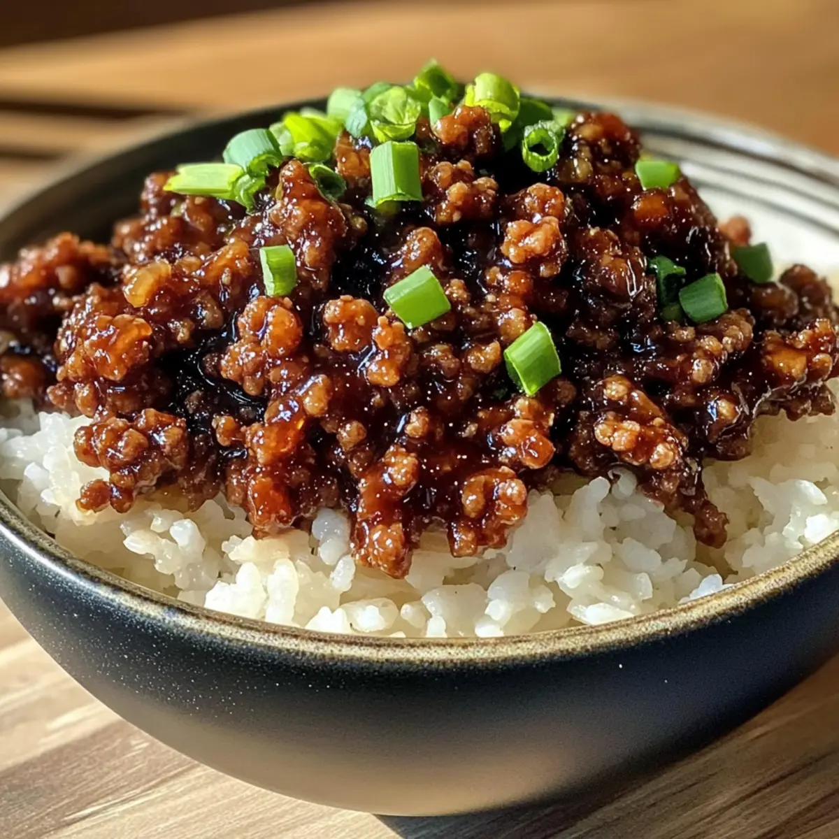 Crispy Honig Knoblauch Rinderhackfleisch Reis Bowl