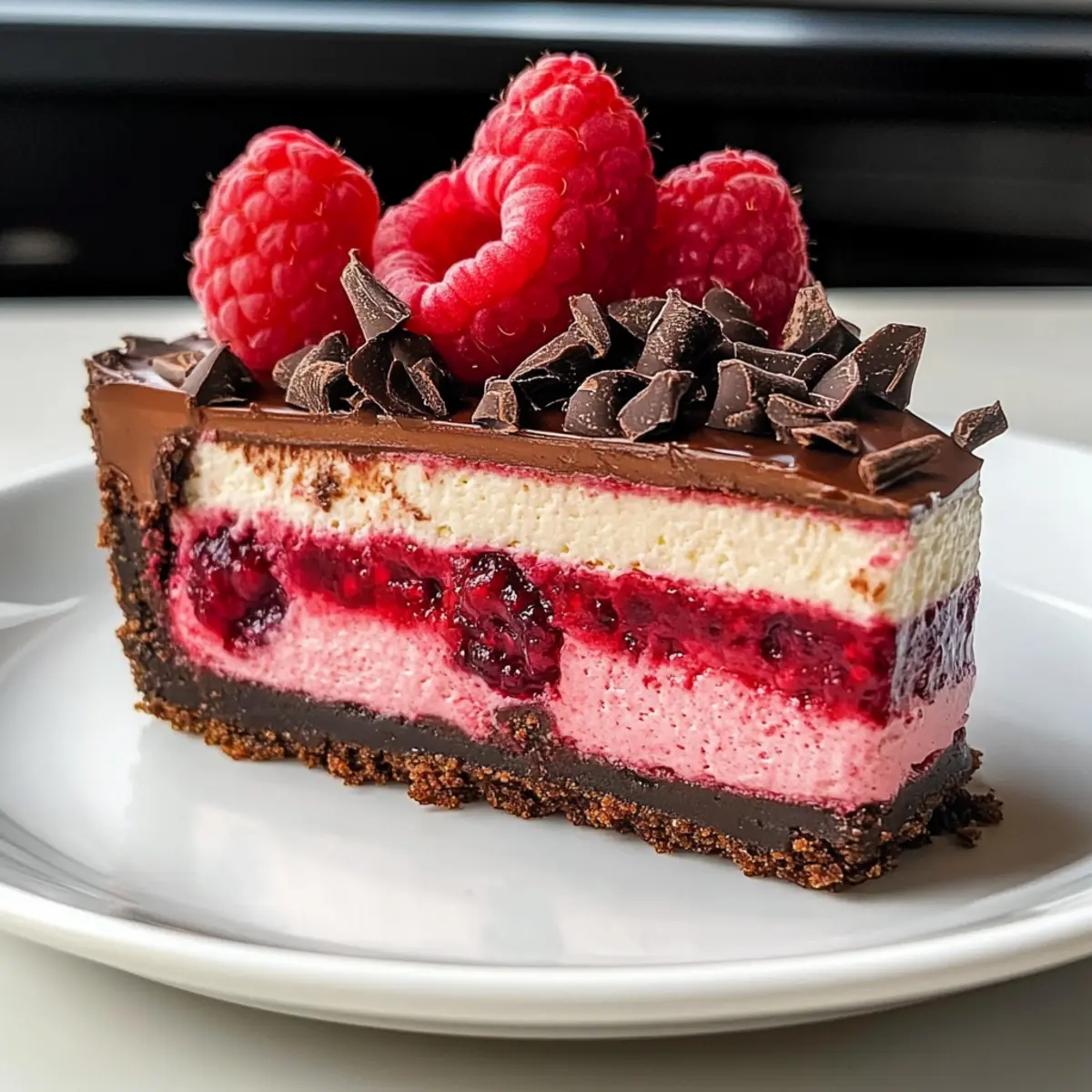 Dunkle Schokoladen-Himbeer-Käsekuchen für Genießer