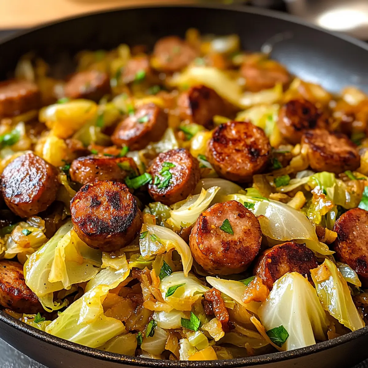 Einfache Wurst und Kohl Pfanne in 30 Minuten
