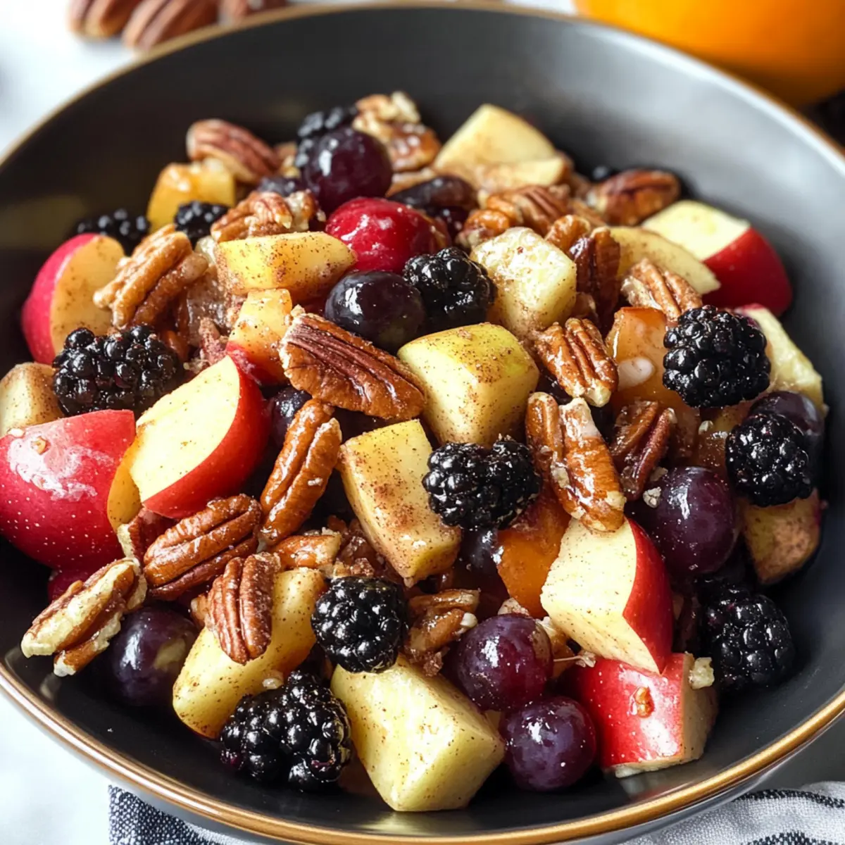 Herbst Obstsalat mit Zimt-Orangen-Dressing