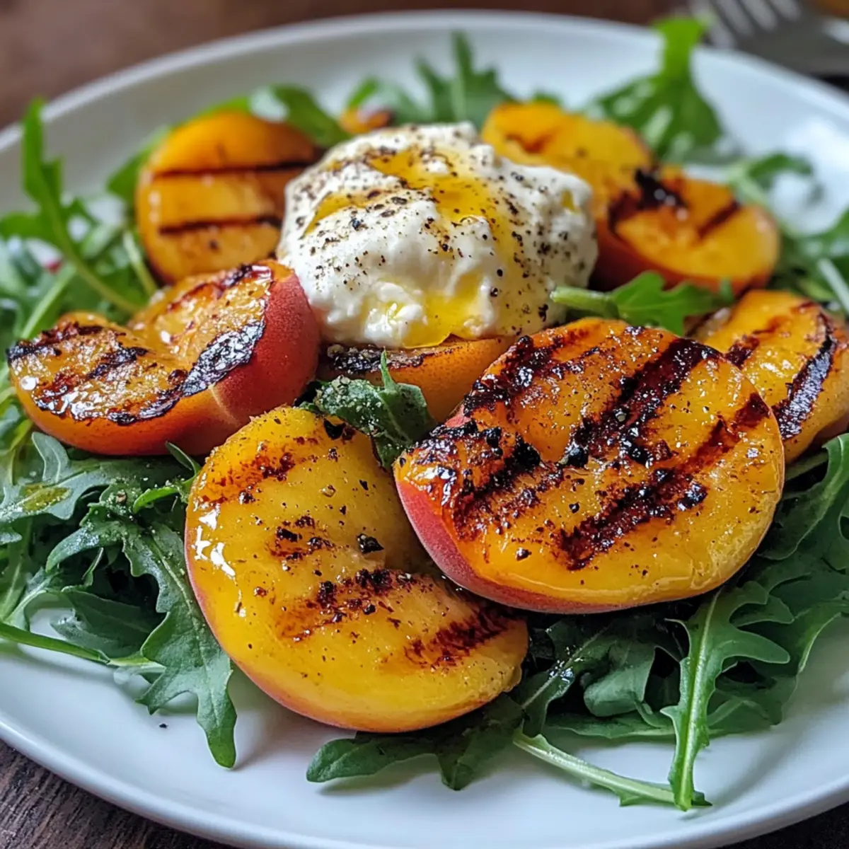 Frischer gegrillter Pfirsich-Burrata-Salat für den Sommer