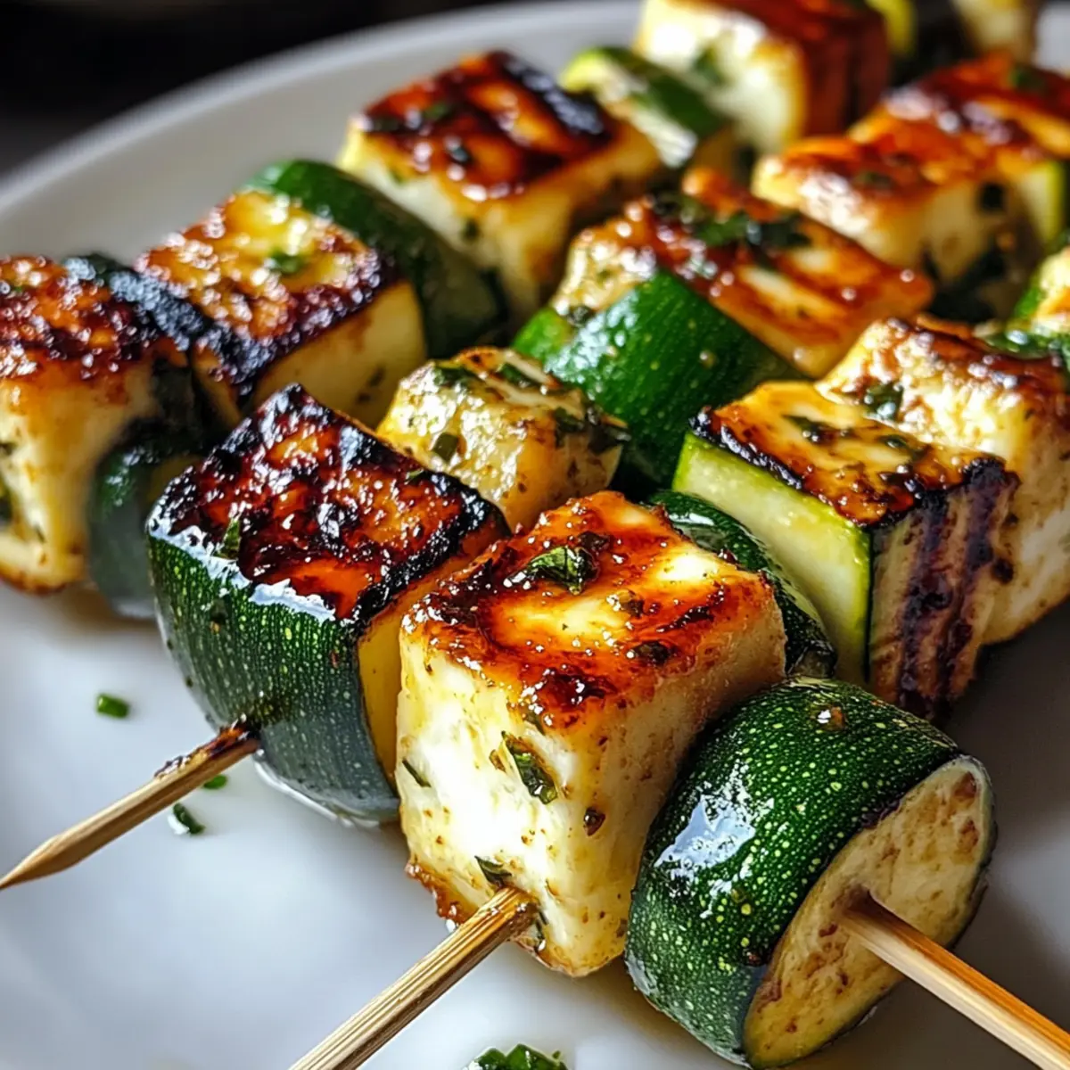 Halloumi-Zucchini-Spieße vom Grill für den Sommer