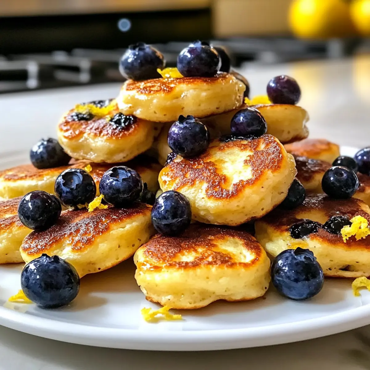 Zitronen-Heidelbeer-Hüttenkäse-Pfannkuchen-Bissen