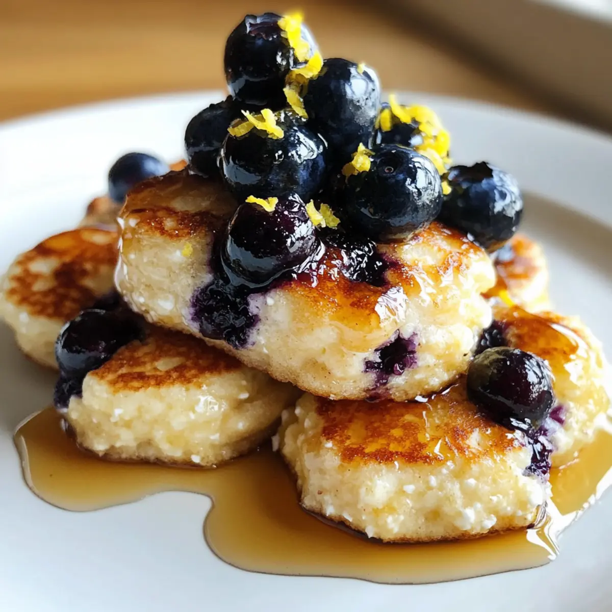 Zitronen-Blaubeer-Hüttenkäse-Pfannkuchen-Bissen lecker genießen