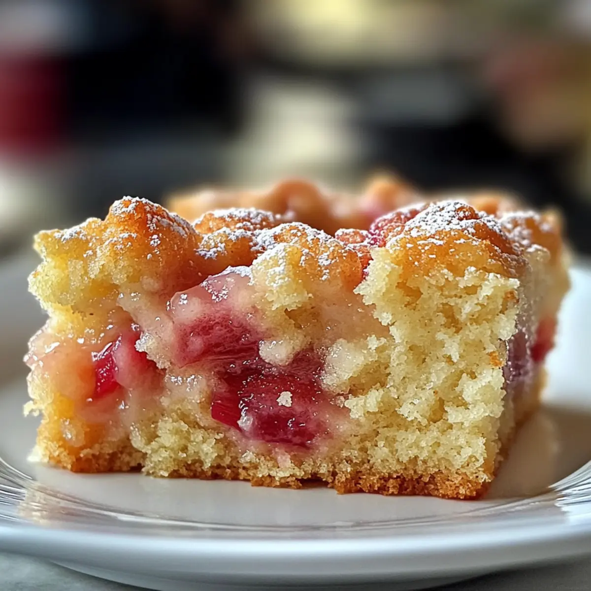 Rhabarberpuddingkuchen mit fruchtigem Twist