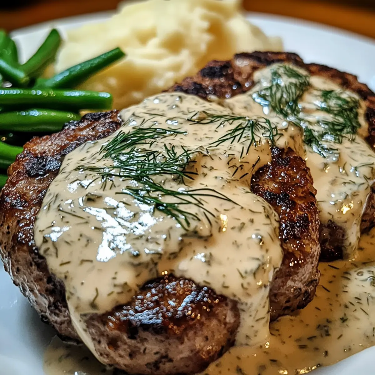 Herzhafte Hamburgersteaks in cremiger Dillsoße