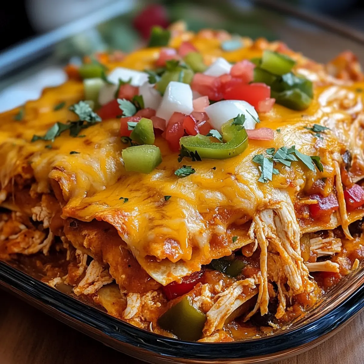 Zerrissene Hähnchen-Enchilada-Auflauf für die Familie