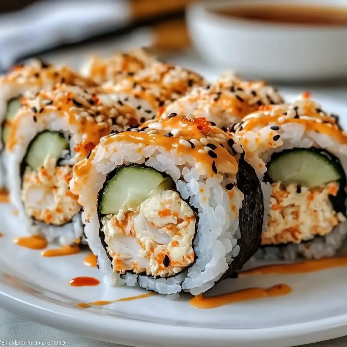 Scharfe Krabben Sushi Rolle mit griechischem Joghurt