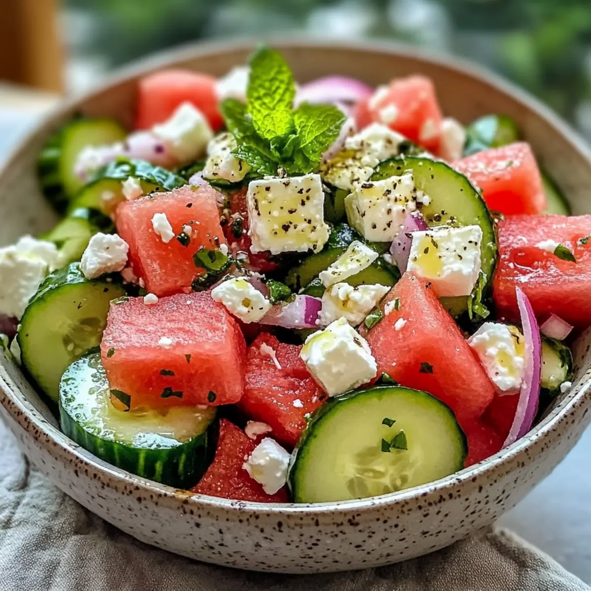 Wassermelonen-Gurken-Feta-Salat für den perfekten Sommer