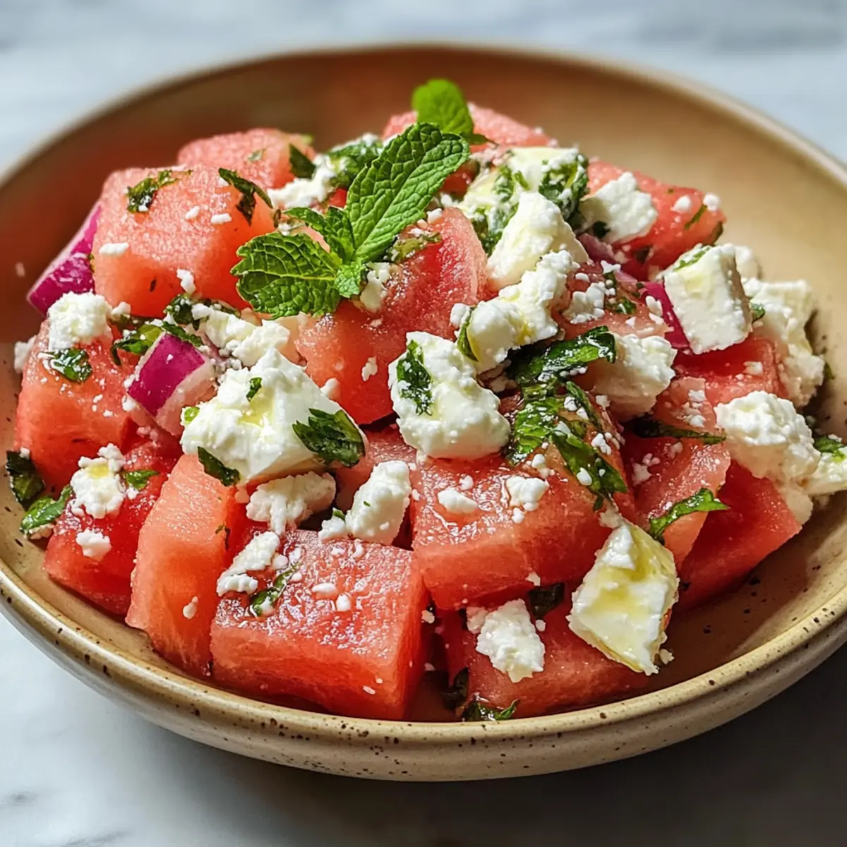 Wassermelonen-Feta-Minze-Salat für heiße Sommertage