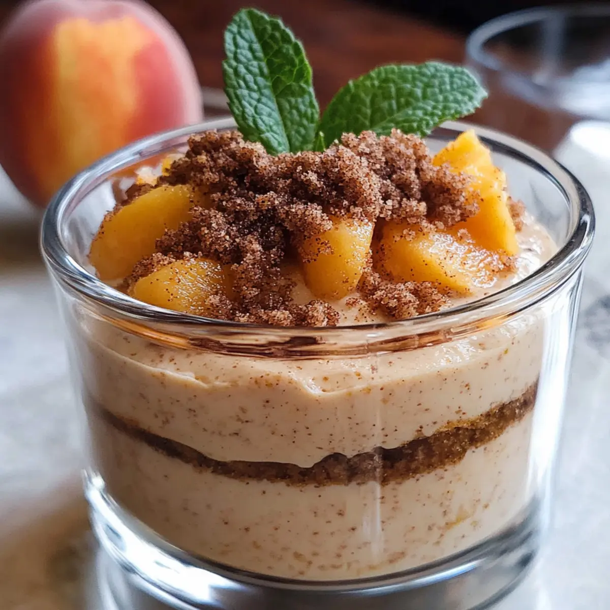 Pfirsichmousse mit Zimtcrunch für heiße Sommertage